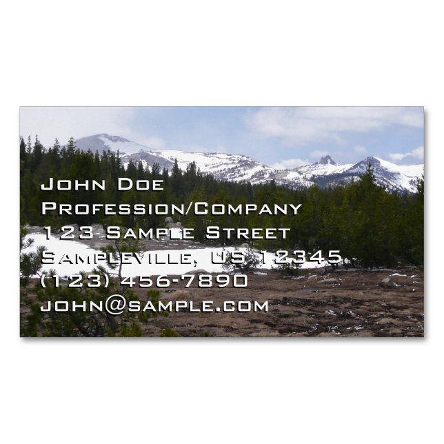 Sierra Nevada Mountains and Snow at Yosemite Magnetic Business Card (Front)