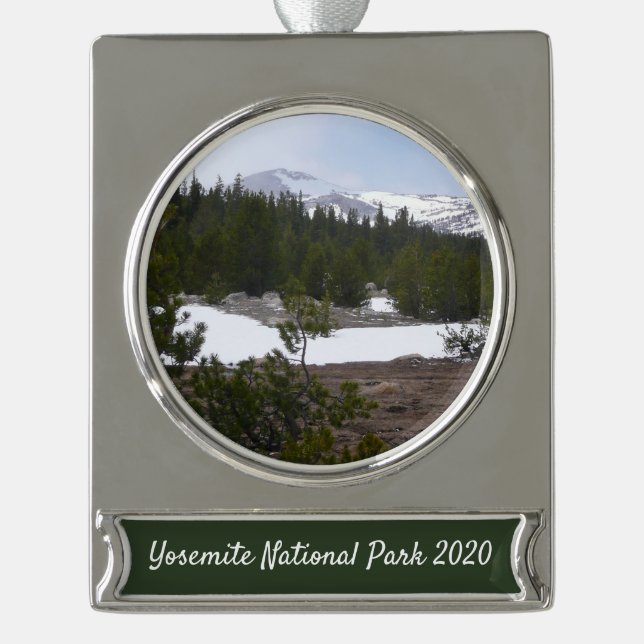 Sierra Nevada Mountains and Snow at Yosemite Silver Plated Banner Ornament (Front)