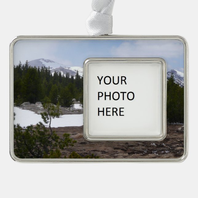 Sierra Nevada Mountains and Snow at Yosemite Silver Plated Framed Ornament (Front)