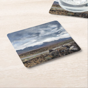 Sierra Nevada Mountains from Owens Valley Square Paper Coaster