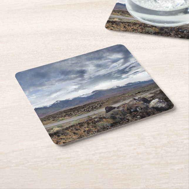 Sierra Nevada Mountains from Owens Valley Square Paper Coaster (Angled)