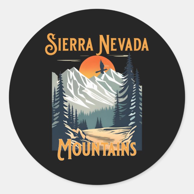 Sierra Nevada Mountains Hiking Classic Round Sticker (Front)