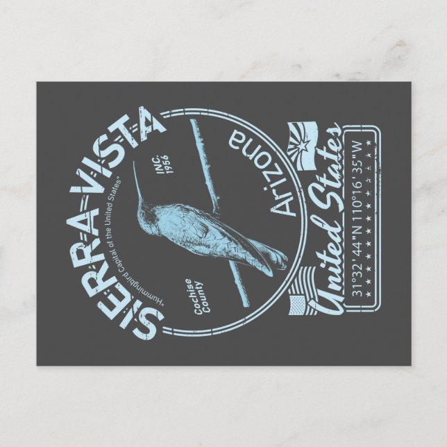 SIERRA VISTA ARIZONA - HUMMINGBIRD ILLUSTRATION POSTCARD (Front)