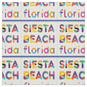 Siesta Beach, Florida. Colourful Text Pattern Fabric