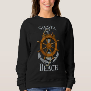 Siesta Beach Florida Vacation Nautical Anchor Helm Sweatshirt