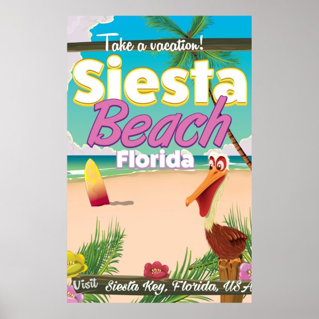 Siesta beach florida vintage travel poster (Front)