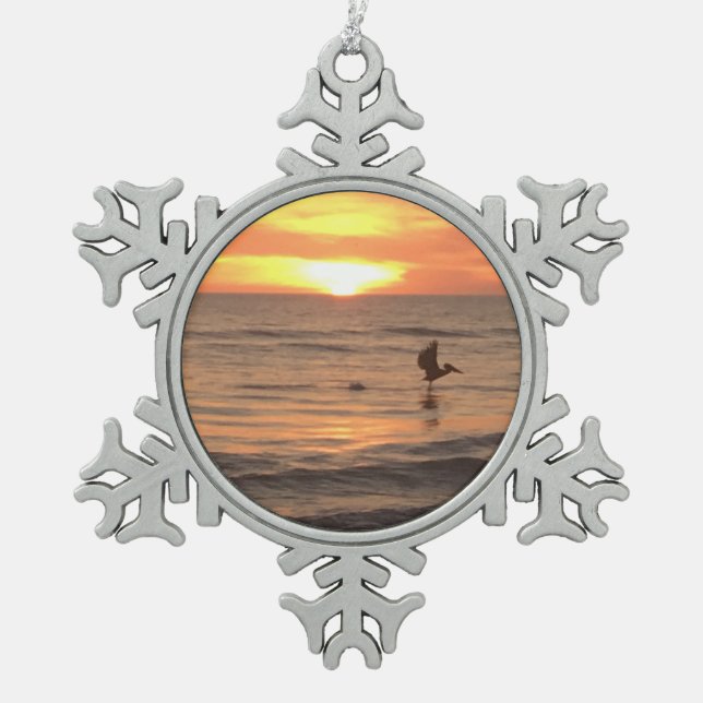 Siesta Beach memories at Christmas Snowflake Pewter Christmas Ornament (Front)