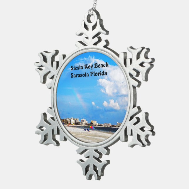 Siesta Key  Beach Snowflake Pewter Christmas Ornament (Right)