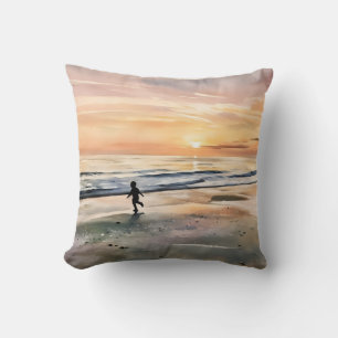 Siesta Key Beach Sunset boy playing in water Cushion
