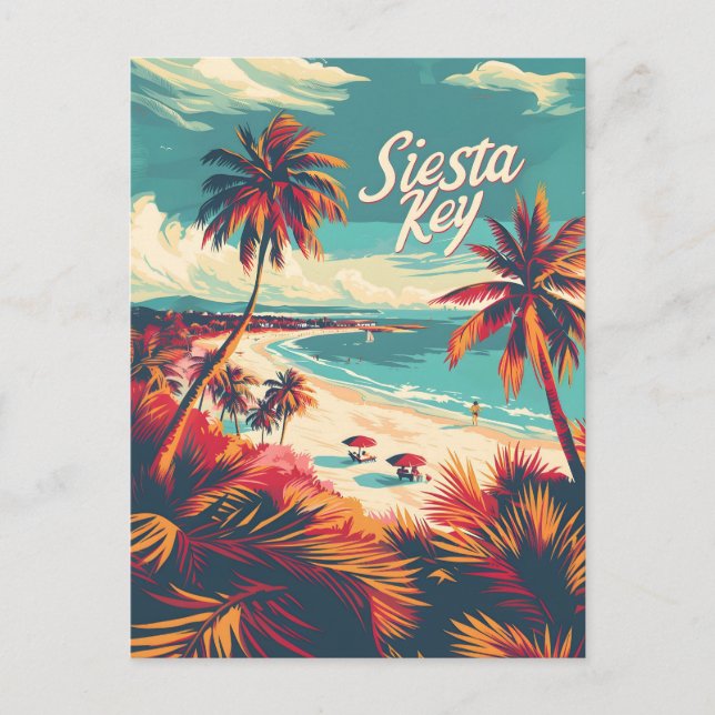 Siesta Key Beach Vintage Postcard (Front)