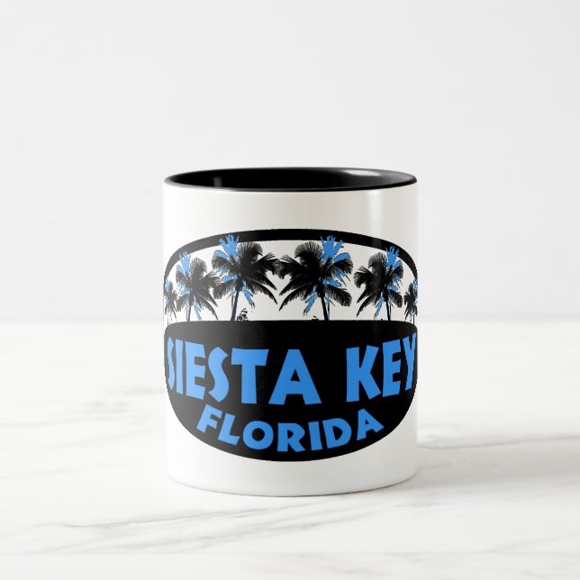 Siesta Key Florida blue black palms Two-Tone Coffee Mug (Center)
