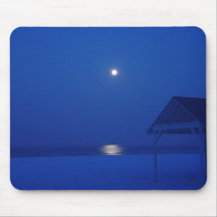 Siesta Key, Florida - Full moon over gulf at dawn Mouse Mat