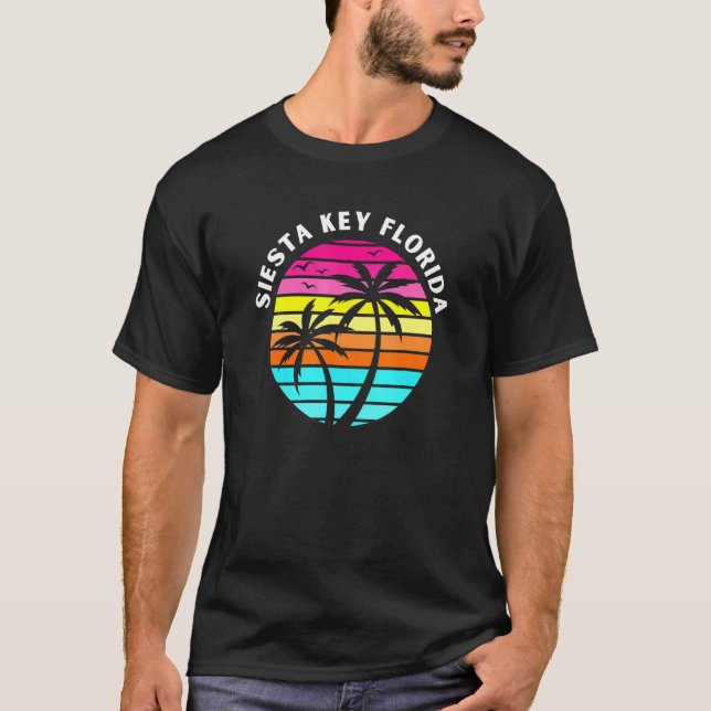 Siesta Key Florida Sunset Palm Trees Family Vacati T-Shirt (Front)