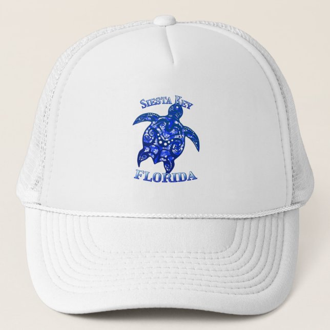 Siesta Key Florida Vacation Tribal Turtle Trucker Hat (Front)