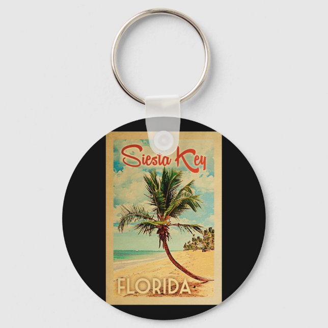 Siesta Key Keychain Florida Palm Tree Beach Retro (Front)