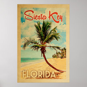 Siesta Key Poster Florida Vintage Palm Tree Beach