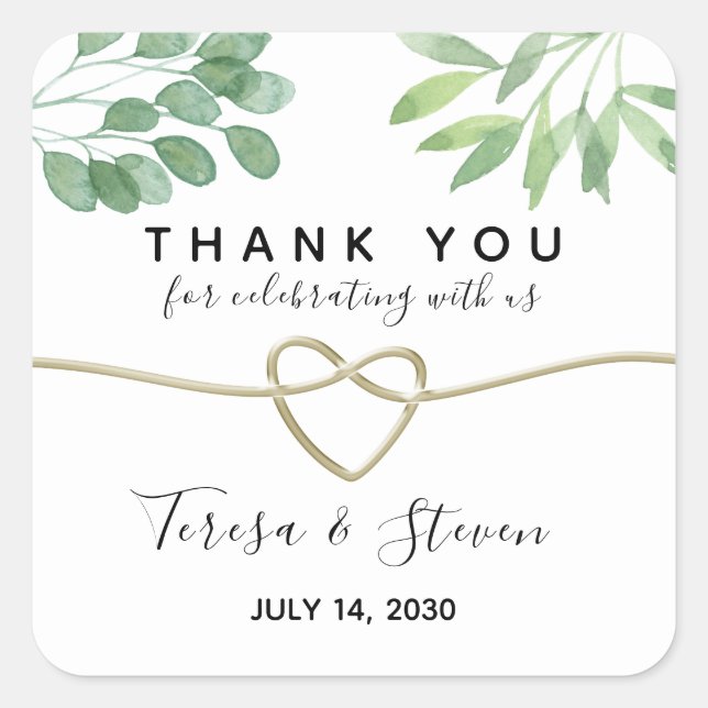 SiEucalyptus Greenery Wedding Thank You Square Sticker (Front)