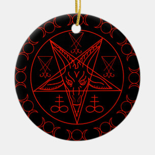 Sigil of Baphomet triple moon and sigil of lucifer Ceramic Tree Decoration