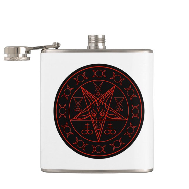 Sigil of Baphomet triple moon and sigil of lucifer Hip Flask (Opened)
