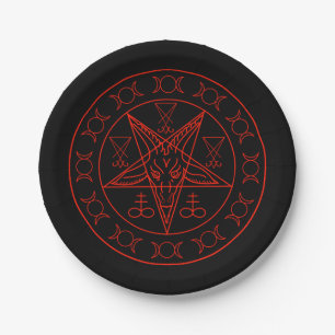 Sigil of Baphomet triple moon and sigil of lucifer Paper Plate