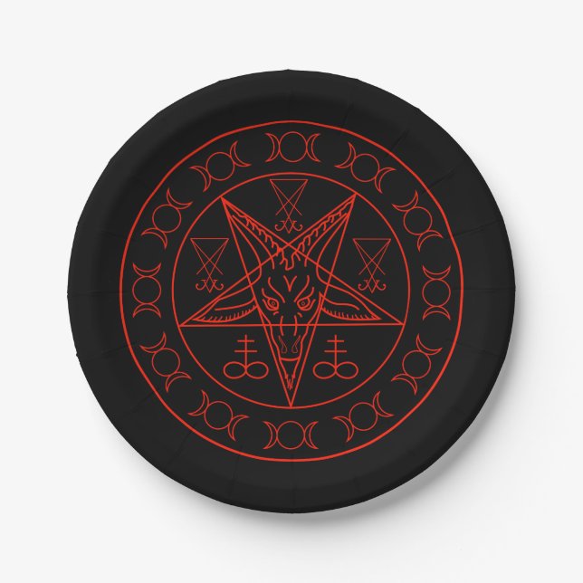 Sigil of Baphomet triple moon and sigil of lucifer Paper Plate (Front)