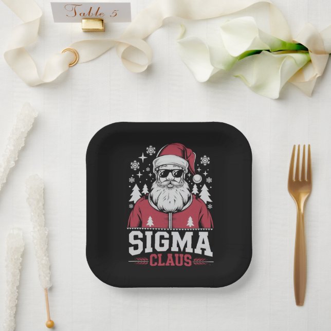 Sigma Claus Cool Santa Christmas Rizz Rizzler Meme Paper Plate (Wedding)