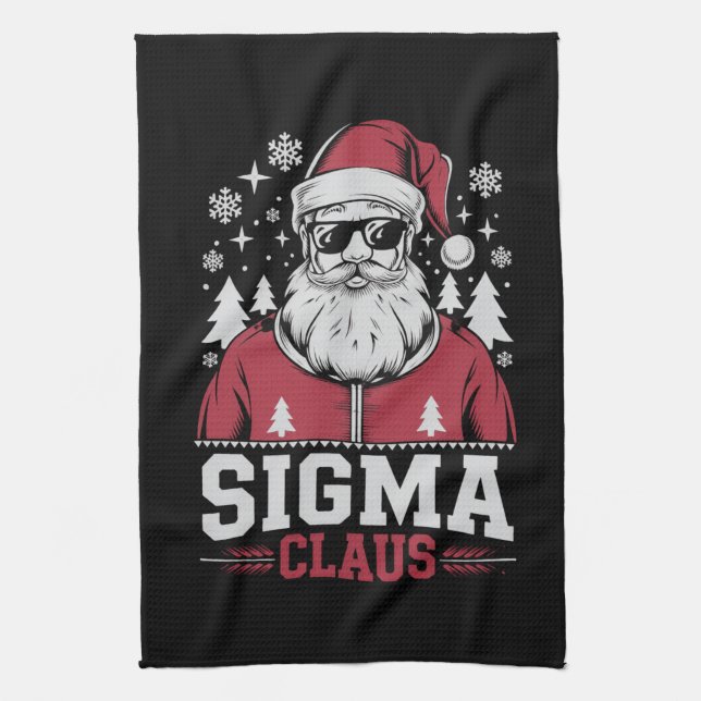 Sigma Claus Cool Santa Christmas Rizz Rizzler Meme Tea Towel (Vertical)