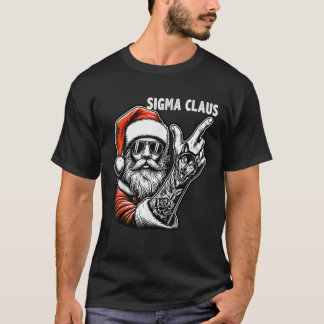 Sigma Claus Funny Santa With Wolf Tattoo Christmas T-Shirt