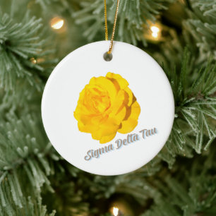 Sigma Delta Tau Greek Sorority Yellow Rose Ceramic Tree Decoration