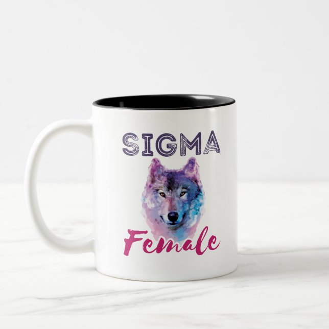 Sigma Female Wolf Lone Loner Meme Two-Tone Coffee Mug (Left)