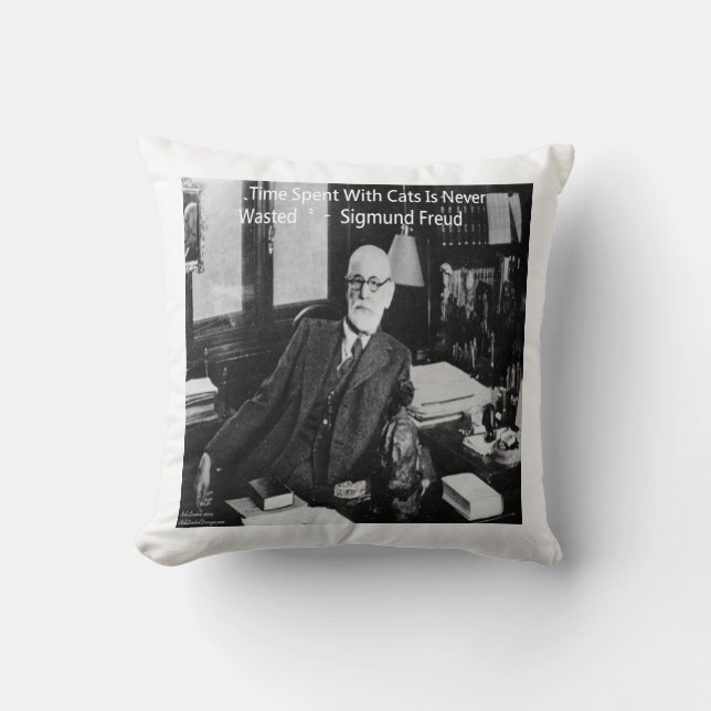 Sigmund Freud & Cat Quote Throw Pillow (Front)