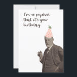 Sigmund Freud Funny Psychology Birthday Card<br><div class="desc">Sigmund Freud Funny Psyched Birthday Card. Sigmund Freud in a fun pink party hat says, "I'm so psyched that it's your birthday." A cute and clever card for fans of Freud, Lacan, psychology, or psychoanalysis. Great for therapists, analysts, analysands, or anyone who enjoys word play, puns, and language. Say happy...</div>