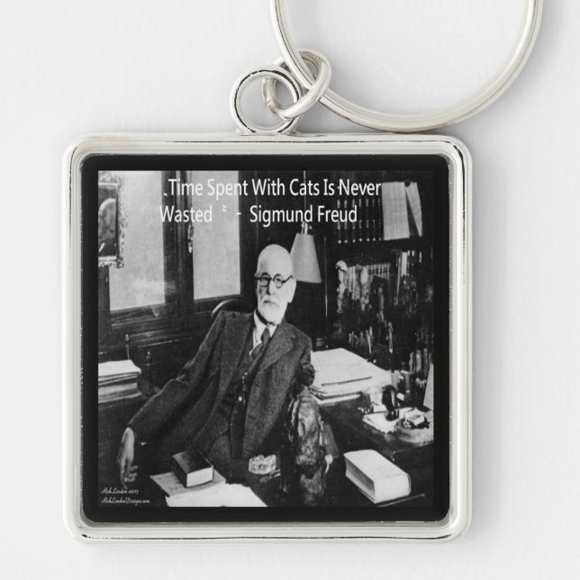 Sigmund Freud In His Office & Funny Cat Quote Key Ring (Front)