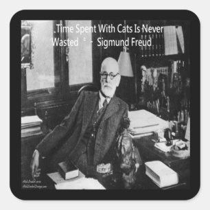 Sigmund Freud In His Office & Funny Cat Quote Square Sticker