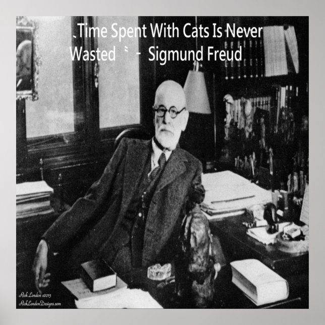 Sigmund Freud In Office & Famous Cat Quote Poster (Front)