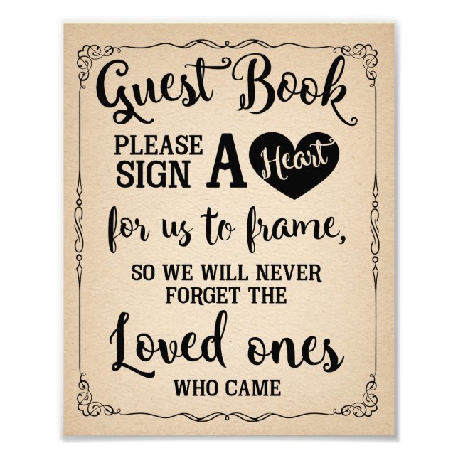 sign a heart guest book wedding sign (Front)