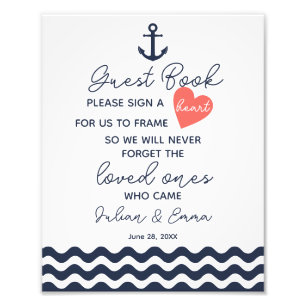 sign a heart guest book wedding sign navy