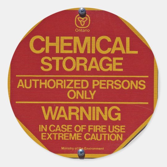 Sign board indicating Chemical storage Classic Round Sticker