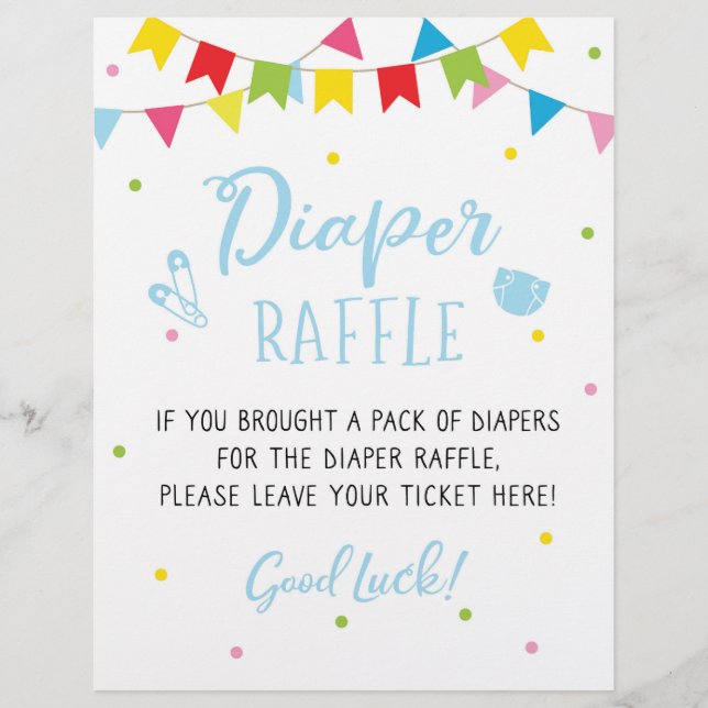 SIGN Diaper Raffle Baby Shower party Game (Front)