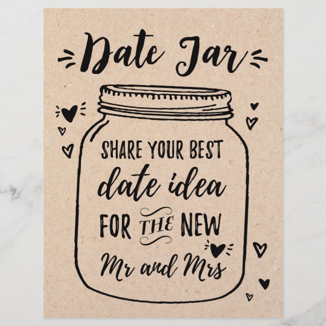 SIGN for game Date Jar, Bridal & Wedding Shower (Front)
