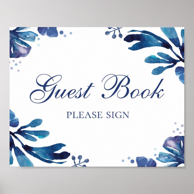 Sign guest book. Blue wedding flowers. Navy floral (Front)