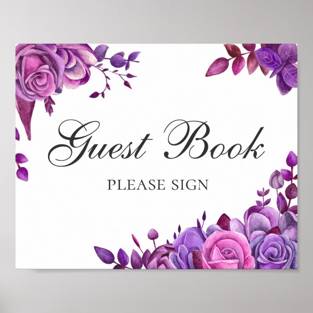 Sign guest book. Pink and purple wedding flowers (Front)