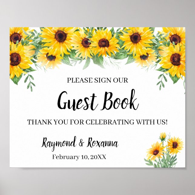 Sign Guest Book Wedding Sunflower Greenery Sign (Front)