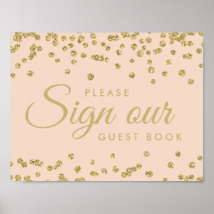 Sign Guestbook Gold Faux Glitter Confetti Blush