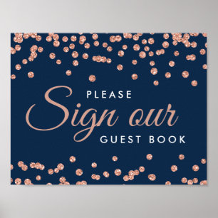 Sign Guestbook Rose Gold Glitter Confetti Navy