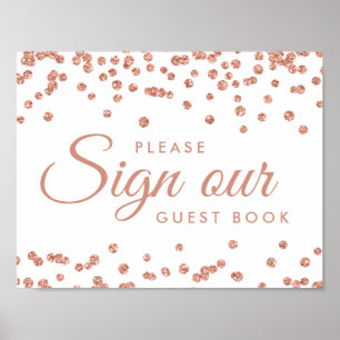 Sign Guestbook Rose Gold Glitter Confetti White