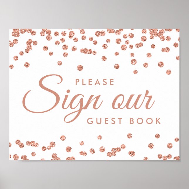 Sign Guestbook Rose Gold Glitter Confetti White (Front)