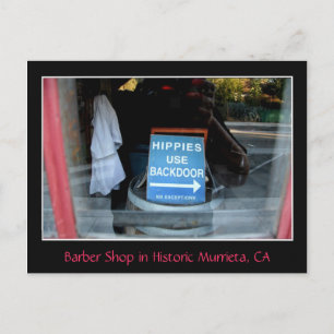 Sign in Barber-Shop Window, Murrieta, CA Postcard