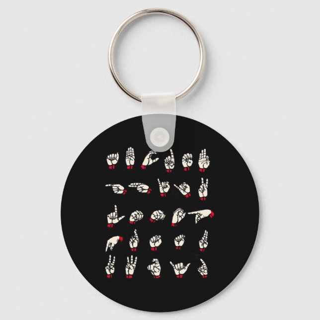 Sign Language  - Alphabet A to Z ASL Deaf Awarenes Key Ring (Front)