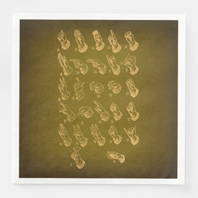 Sign Language Alphabet Antique Art Vintage Green Napkin (Front)